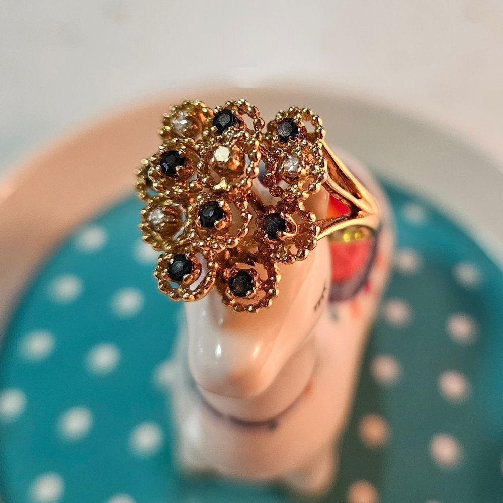 14k Gold Sapphire & Diamond Cocktail Ring